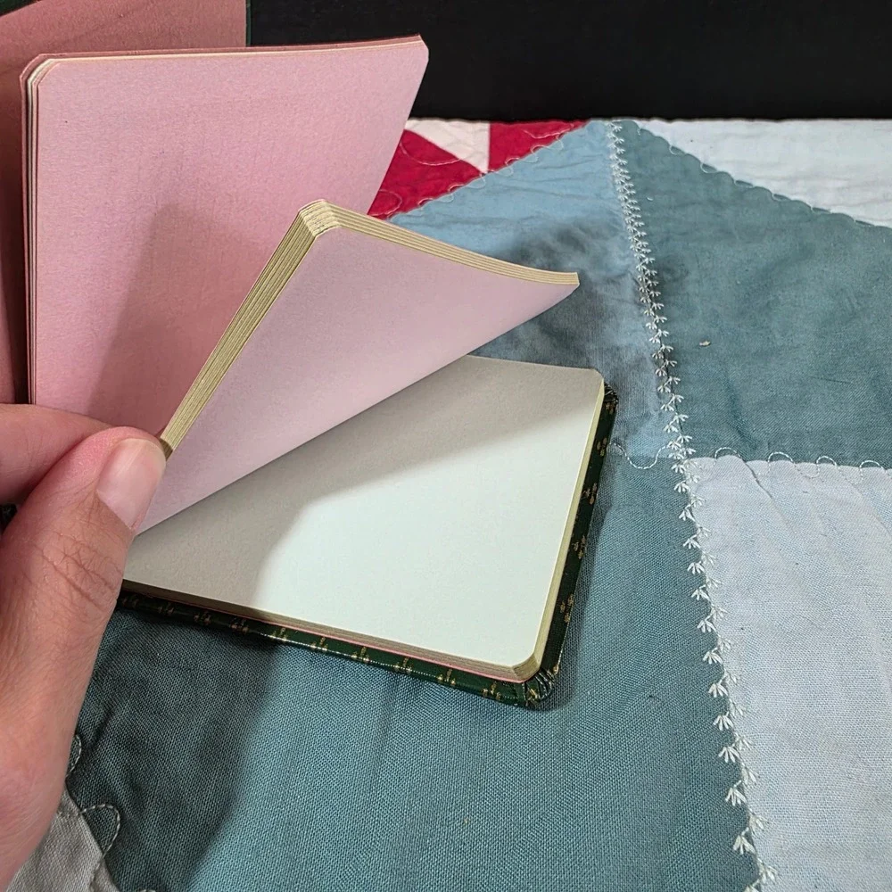 Vintage Small School Autograph Book Memory Journal Green Gold Japan Unused